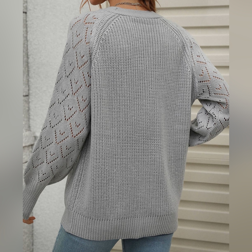 Charli Rib-Knit Raglan Cardigan - Gray - Picture 5 of 9